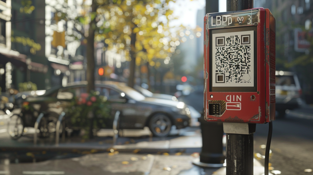 A parking meter with qr code